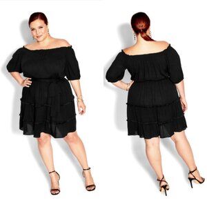NWT City Chic Black Off Shoulder Tiered Mini Dress 14